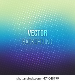 Colorful blurred background with halftone effect overlay. Dotted pattern on smooth blue and violet abstract gradient backdrop. Vector illustration