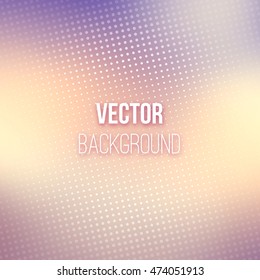 Colorful blurred background with halftone effect overlay. Dotted pattern on smooth beige and purple abstract gradient backdrop. Vector illustration