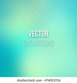 Colorful blurred background with halftone effect overlay. Dotted pattern on smooth blue-emerald abstract gradient backdrop. Vector illustration