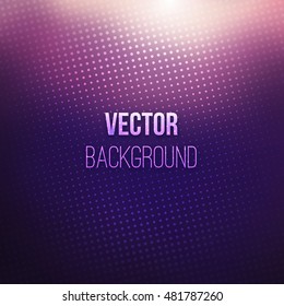 Colorful blurred background with halftone effect overlay. Dotted pattern on smooth purple-black abstract gradient backdrop. Vector illustration