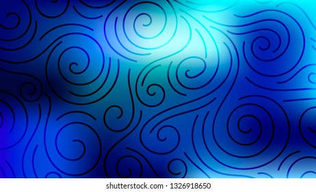Colorful blurred background with thin line curls, swirls. Curly modern abstract gradient card. Business poster. Vector illustration.   