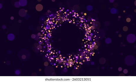 Colorful Blurred Bokeh Lights Ring Background. Purple Christmas Holiday Event Lights Banner. New Year Vector Illustration.