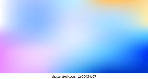 Fundo de gradiente colorido borrado com transições suaves de azul, rosa, branco e amarelo. Textura suave abstrata perfeita para design moderno, banners da Web ou temas de apresentação.

