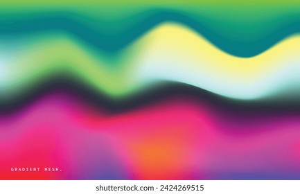 Colorful and blurred gradient mesh background. Abstract wavy color gradation backdrop. Liquid lines design for poster, presentation, banner, cover, leaflet, pamphlet, or catalog.