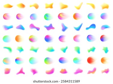 Colorful blurred gradient shapes. Abstract smooth fluid form, dynamic gradient mesh blob with blur effect and liquid color blend. Creative colors isolated vector set.