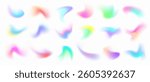 Colorful blurry gradient shapes, abstract light fluid mesh, soft colors in various forms.