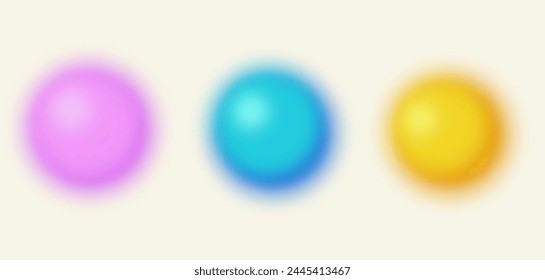 Colorful blurry vector gradients. Pink, blue and yellow circles on light beige background. Color gradation circles.