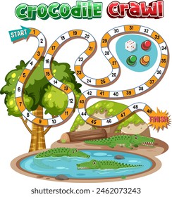 Colorful board game with crocodiles and numbered path