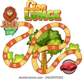 Colorful board game design with lion and tree