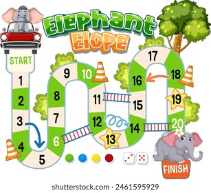 Colorful board game with elephants and numbered path