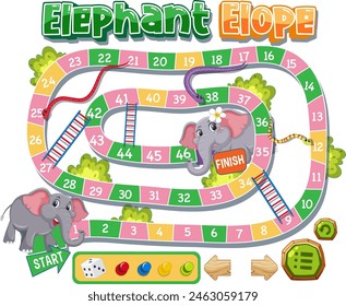 Colorful board game with elephants and numbered path