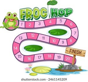 Buntes Brettspiel mit Frosch und nummeriertem Weg