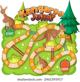 Colorful board game with kangaroos and forest theme