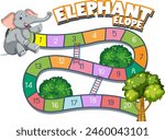 Colorful board game path with playful elephant