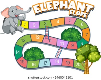 Colorful board game path with playful elephant