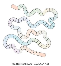 Ilustração de vetor de caminho de jogo de tabuleiro colorido com faixa sinuosa e azulejos quadrados
