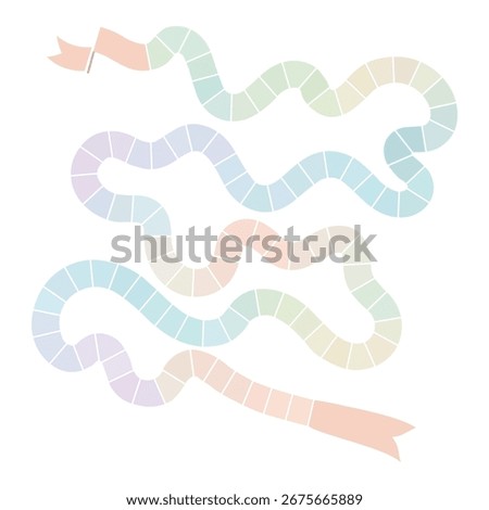 Colorful board game path vector illustration with winding rainbow track design