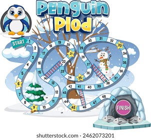 Buntes Brettspiel mit Pinguinen und Winterthema