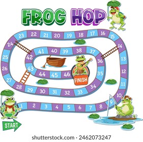 Colorful board game with playful frog characters