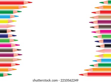A colorful boarder with color pencils above and under copy space. Vector illustration