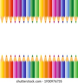 A colorful boarder with rainbow color pencils above and under copy space. 