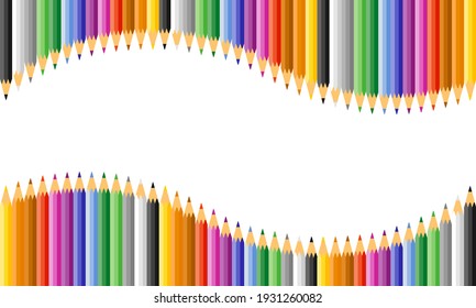 A colorful boarder with rainbow color pencils above and under copy space. 