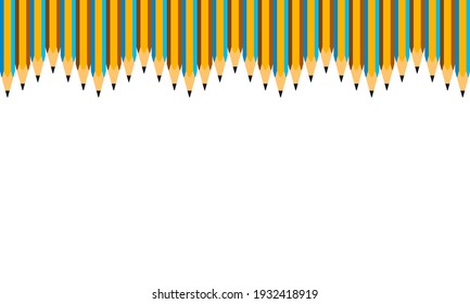 A colorful boarder with wooden pencils above copy space. They’re set as zigzag .