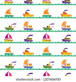 colorful boats seamless pattern