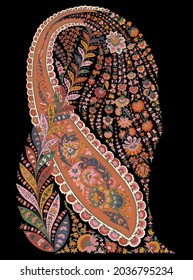 Colorful bohemian pattern with paisley and flowers. Traditional ethnic ornament.