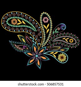 Colorful bohemian pattern with paisley and flowers. Traditional ethnic ornament. Vector print.