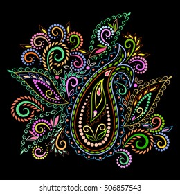 Colorful bohemian pattern with paisley and flowers. Traditional ethnic ornament. Vector print.