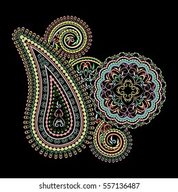 Colorful bohemian pattern with paisley.Traditional eastern elements for decoration, for clothes. Ethnic ornament - object isolated. Vector print.