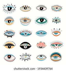 
Colorful Boho Eyes Collection Isolated On White, Modern Design
