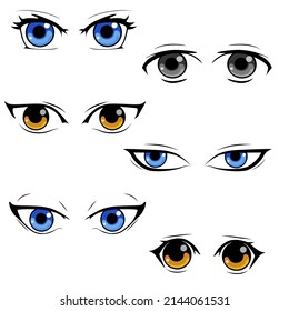 Colorful boho eyes collection isolated on white, modern design, Cartoon woman eyes and eyebrows with lashes. Isolated vector illustration. Can be used for T-shirt print, poster and cards.