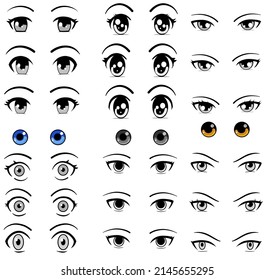 Colorful boho eyes collection isolated on white, modern design, Cartoon woman eyes and eyebrows with lashes. Isolated vector illustration. Can be used for T-shirt print, poster and cards.