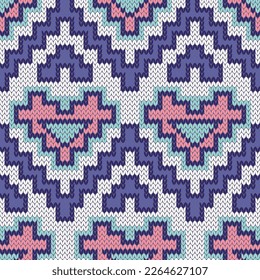 Colorful boho pattern jacquard knitted seamless pattern. Vector illustration