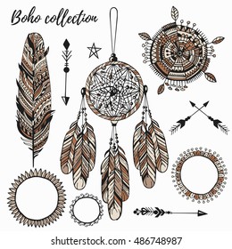Colorful boho set with dream catcher arrows frames and arrows