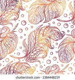 Colorful boho style phoenix feathers vector seamless pattern