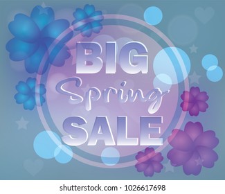 colorful bokeh background with spring sale label, greeting card sale, vector