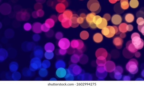 Colorful Bokeh Lights Background, Vibrant Abstract Blurred Circles With Neon Glow, Ideal For Christmas Party, Nightlife, Celebration. Vector Illustration.