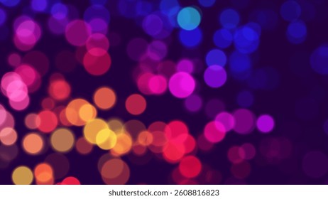 Colorful Bokeh Lights Background, Vibrant Abstract Blurred Circles With Neon Glow, Ideal For Christmas Party, Nightlife, Celebration. Vector Illustration.