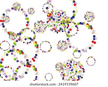Colorful bokeh particles on plain white background Base for design nice backdrop, wallpaper, poster. Noisy surface texture.