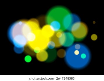 Colorful bokeh. Soft blurred circles in pink, blue, orange tones on dark background create dreamy abstract atmosphere with layered transparency and glowing effect.