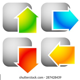 Colorful bold arrow icons. Arrows pointing to every direction. Left, right, up, down arrows. (Vector)