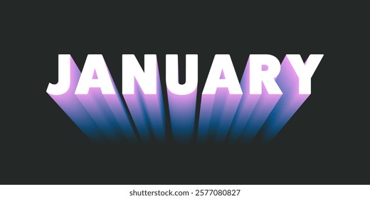 Colorful Bold Big 3D January Typography or Banner Design with Gradient Effect. Colors: White, Purple