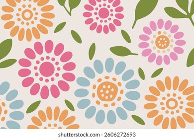 Colorful bold brush daisy flower background. Design illustration for decoration, wall decor, wallpaper, cover, banner.