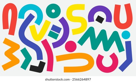 Colorful bold curved lines with loops. Hand drawn bold grunge wavy and swirled strokes. Creative trendy style scribbles and squiggles design.