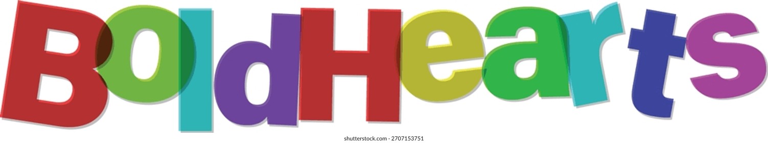 Colorful Bold Hearts Message with Overlapping Letters on White Background