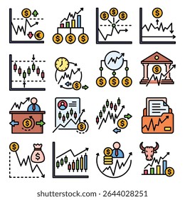 Colorful Bold Line Finance Icon for Investment Profit Trading Income Payment Business