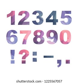 Colorful bold numbers and punctuation marks with polygonal effect. 